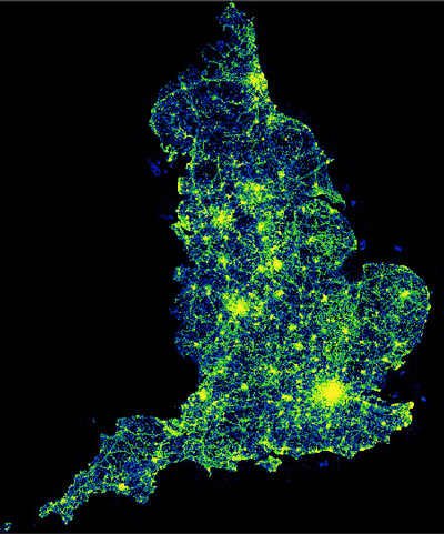 Nighttime power grid satellite view